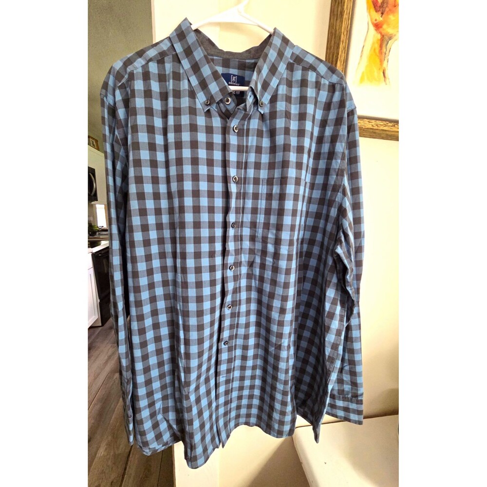 George Classic Fit Check Button-Down Shirt Long Sleeve Big & Tall 3XL